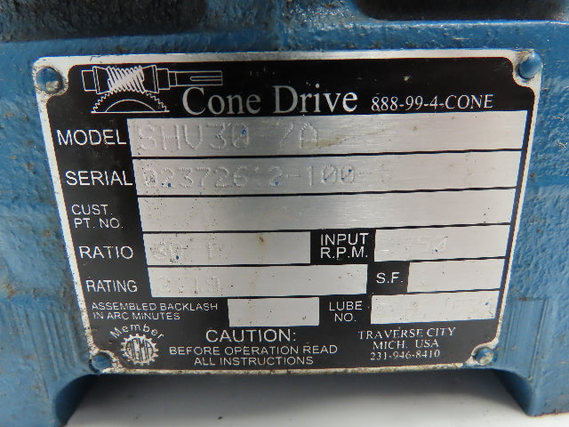 Cone Drive SHV30-7A 30:1 Speed Reducer 1.5" Vertical Hallow Shaft 2.19hp