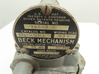 Harold Beck Company 2521-1931A Actuator 131.5:1 Ratio 30#FT. 100° in 30 Sec 115v