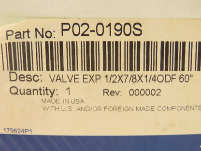Emerson P02-0190S Expansion Valve 1/2x 7/8x 1/4" ODF