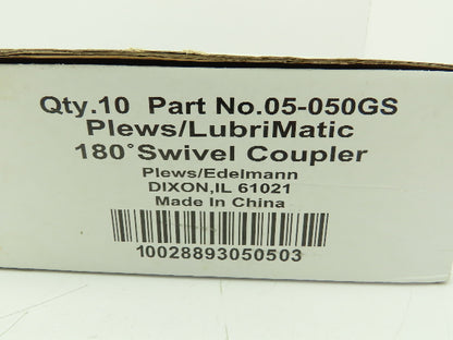 Lot of 10 Plews LubriMatic 05-050 Grease Gun 180° Swivel Couplers