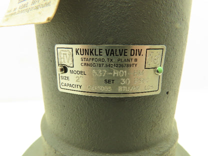 Kunkle 537-H01-HM Safety Relief Valve 2x2 1/2" Cast Iron 537 30 PSIG