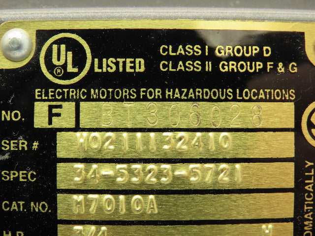 Baldor 3/4 Hp 1725rpm 56 Frame 208-230/460v 3ph Hazardous Location Motor