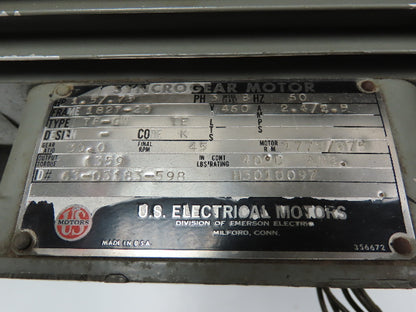 US Electric Syncrogear Motor Speed Reducer 39:1 Ratio 45Rpm 1.5hp 460v Gearmotor
