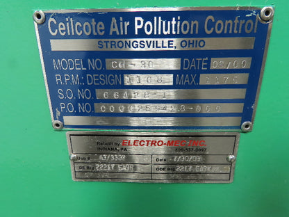 Ceilcote CH-30 Fiberglass Backward Curved Centrifugal Blower Fan REBUILT