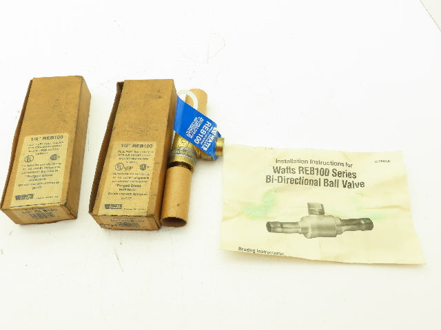 Watts REB100  Brass HVAC Ball Valve 1/2" Copper Line  500 PSI  LOT OF 2