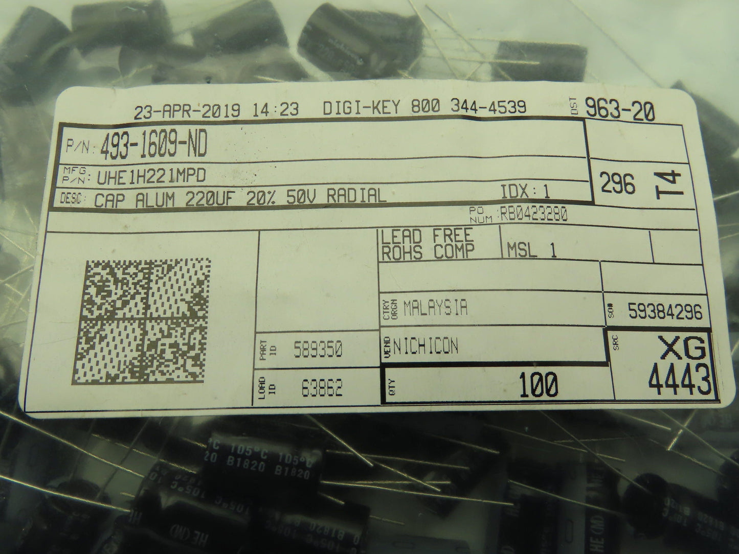 Nichicon 493-1609-ND Aluminum Capacitor 220uF 50V  LOT OF 68