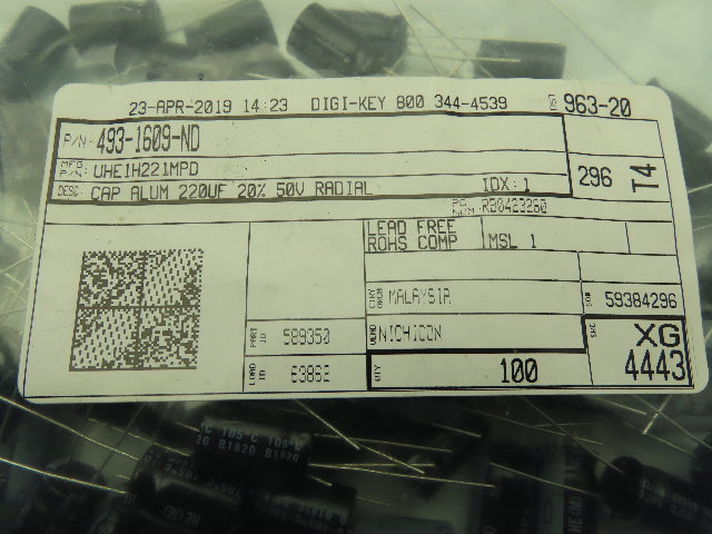 Nichicon 493-1609-ND Aluminum Capacitor 220uF 50V  LOT OF 68