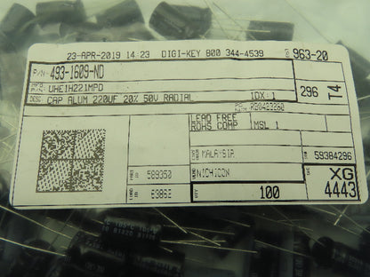 Nichicon 493-1609-ND Aluminum Capacitor 220uF 50V  LOT OF 68