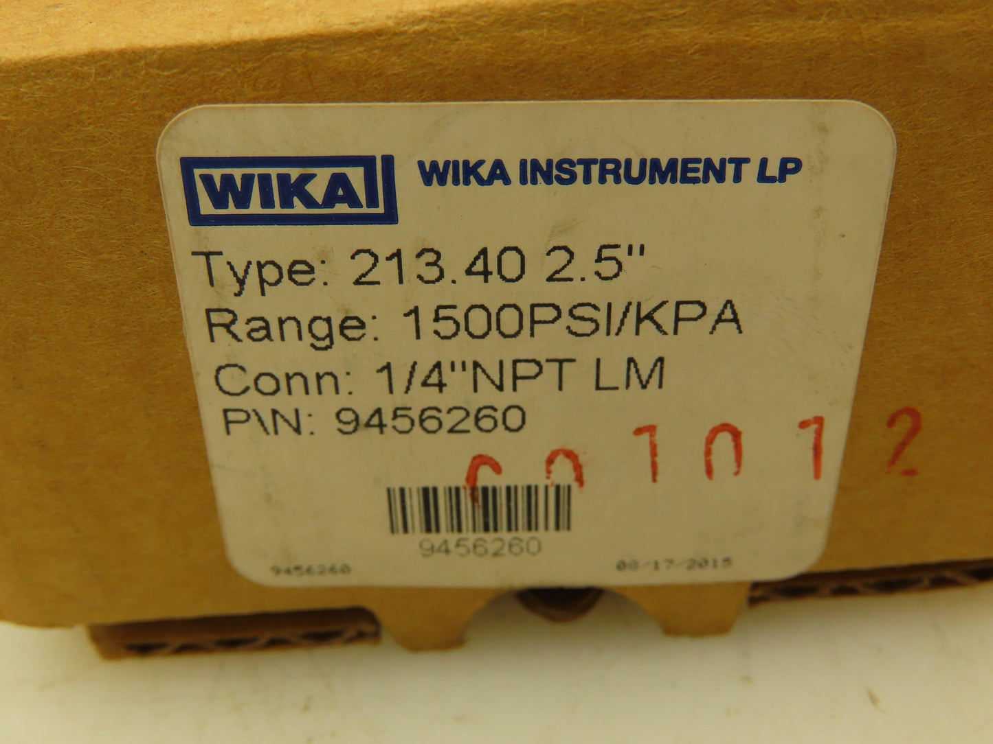 Wika 9456260 Pressure Gauge Liquid Filled 2-1/2" Dial 1500 psi (kPa) 1/4" NPT