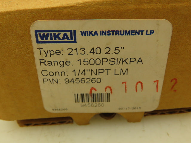 Wika 9456260 Pressure Gauge Liquid Filled 2-1/2" Dial 1500 psi (kPa) 1/4" NPT