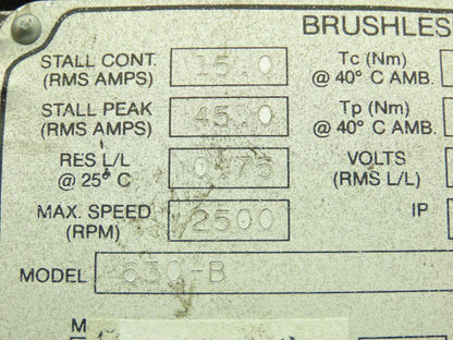 Parker 630-B Compumotor Brushless Servo Drive Motor 230V 2500RPM 4.25KW