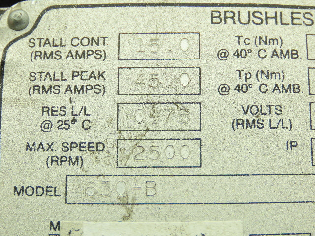 Parker 630-B Compumotor Brushless Servo Drive Motor 230V 2500RPM 4.25KW