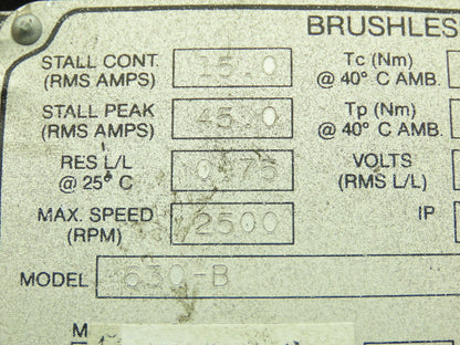 Parker 630-B Compumotor Brushless Servo Drive Motor 230V 2500RPM 4.25KW