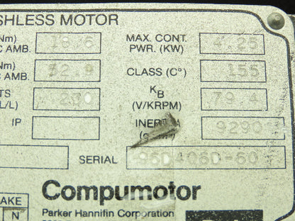 Parker 630-B Compumotor Brushless Servo Drive Motor 230V 2500RPM 4.25KW