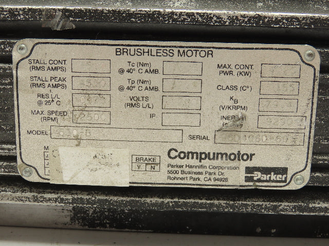 Parker 630-B Compumotor Brushless Servo Drive Motor 230V 2500RPM 4.25KW