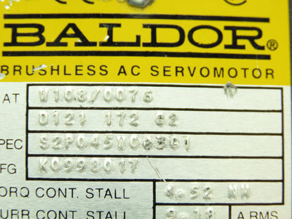 Baldor K0998003 D121 172 02 Brushless AC Servo Motor 200V 4000RPM
