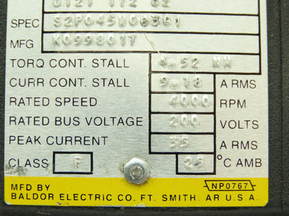 Baldor K0998003 D121 172 02 Brushless AC Servo Motor 200V 4000RPM
