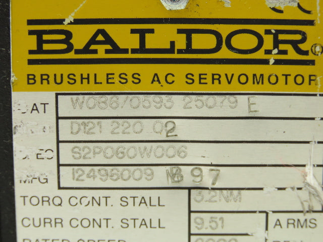 Baldor W086/0593 25079E Brushless AC Servo Motor 200V 6000RPM