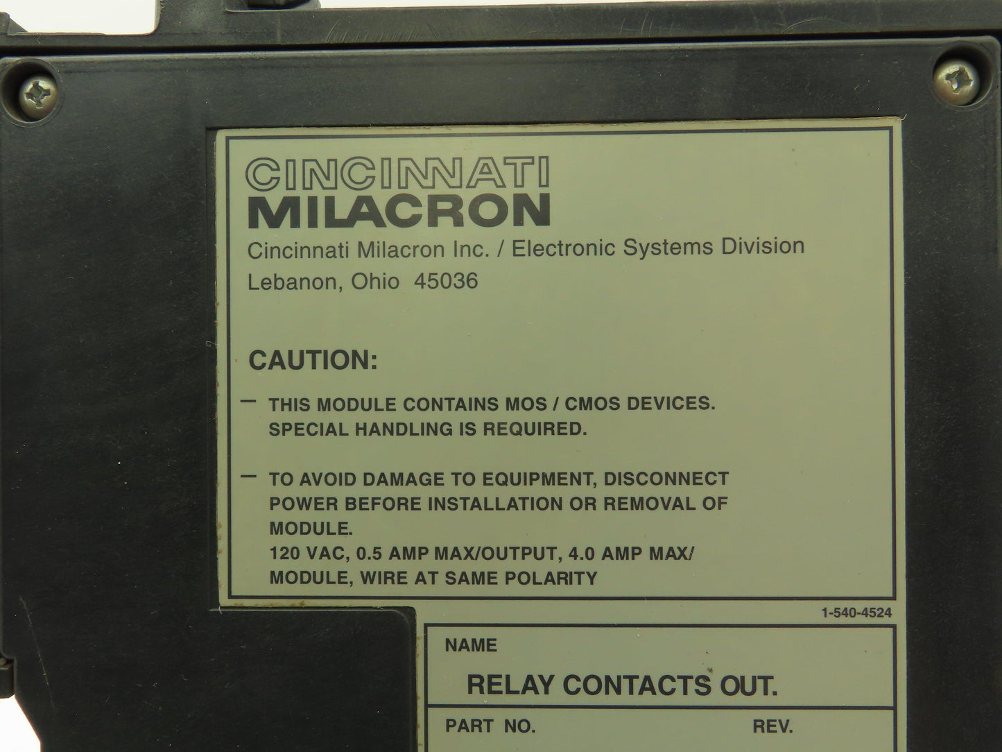 Cincinnati Milacron 3-531-4262A Relay Contacts Out RCO PLC Input Output Module