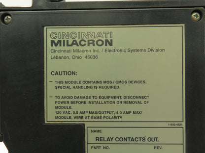 Cincinnati Milacron 3-531-4262A Relay Contacts Out RCO PLC Input Output Module