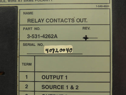 Cincinnati Milacron 3-531-4262A Relay Contacts Out RCO PLC Input Output Module