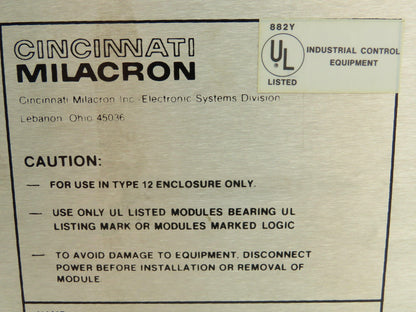 Cincinnati Milacron 3-531-4226A PLC Card Rack Chassis Rev B 20 Slot