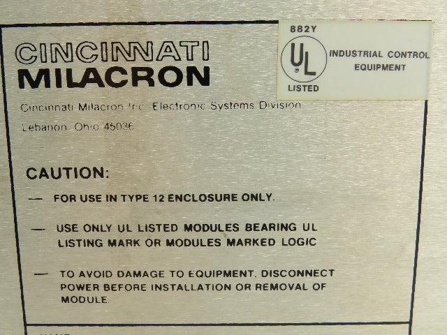 Cincinnati Milacron 3-531-4226A PLC Card Rack Chassis Rev B 20 Slot