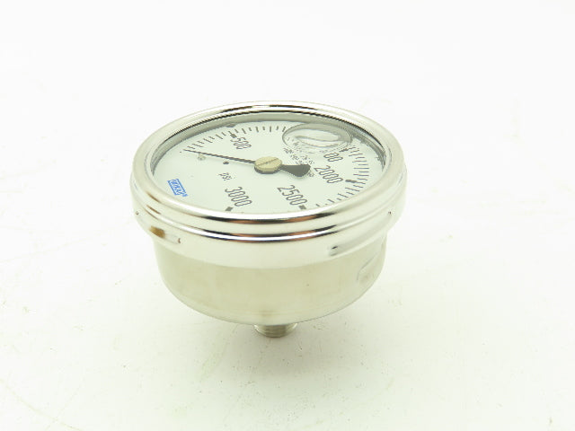 Wika 9832233 Industrial Pressure Gauge 1/4" NPT 3000 PSI 2.5" 233.54 Stainless