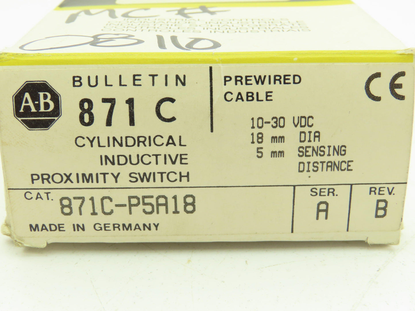Allen Bradley 871C-P5A18 Inductive Proximity Switch Bulletin 871C Ser A Rev B