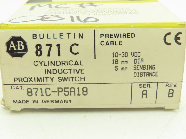 Allen Bradley 871C-P5A18 Inductive Proximity Switch Bulletin 871C Ser A Rev B