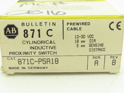 Allen Bradley 871C-P5A18 Inductive Proximity Switch Bulletin 871C Ser A Rev B