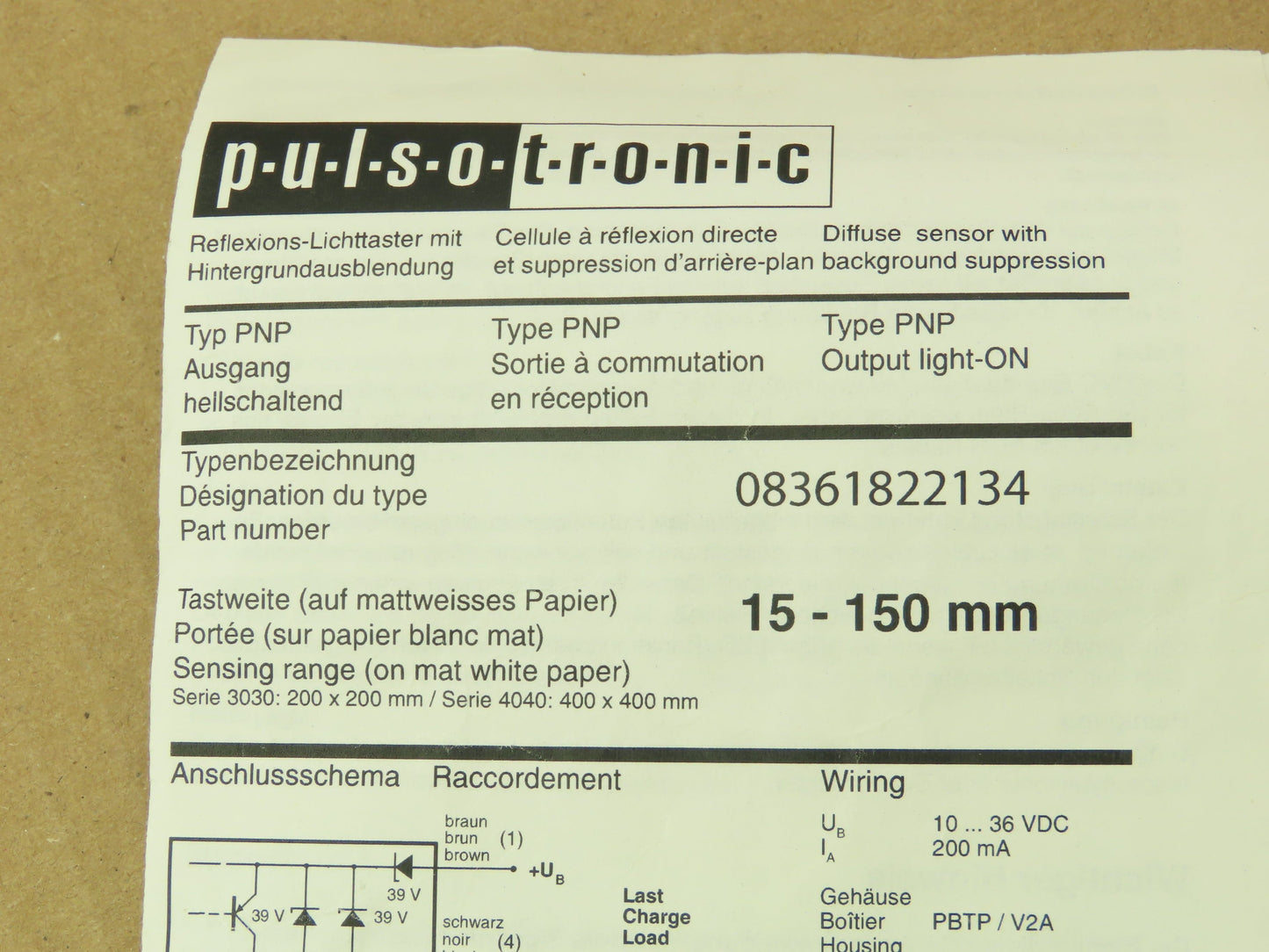 Pulsotronic 08361822134 Proximity Sensor 15-150MM