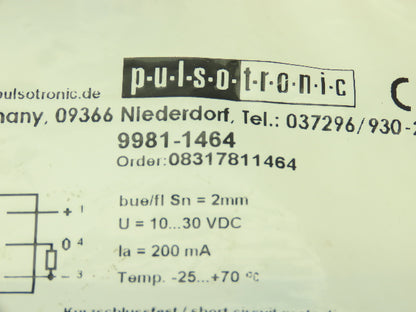 Pulsotronic 9981-1464 Proximity Sensors ITBN-M8-S2.0-FL-1030VDC