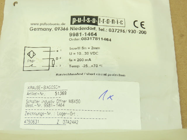 Pulsotronic 9981-1464 Proximity Sensors ITBN-M8-S2.0-FL-1030VDC
