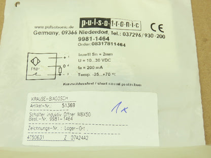 Pulsotronic 9981-1464 Proximity Sensors ITBN-M8-S2.0-FL-1030VDC