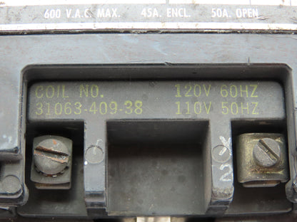 Square D 8502 SD02 NEMA Sz 2 Contactor Starter 3P 25HP 50A 600VAC 120V Coil