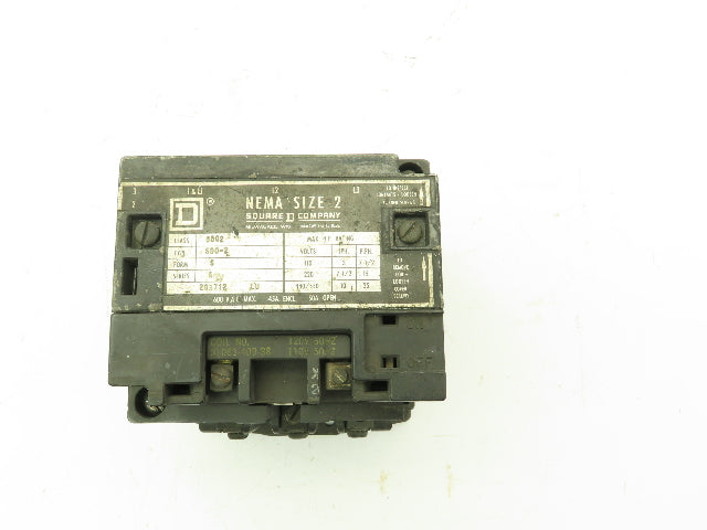 Square D 8502 SD02 NEMA Sz 2 Contactor Starter 3P 25HP 50A 600VAC 120V Coil