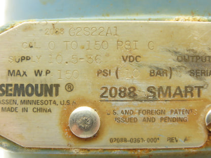 Rosemount 2088-G2S22A1 Smart Pressure Transmitter 0-150 PSI