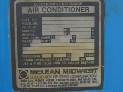 McLean Midwest 36-U616-317 Electrical Enclosure Air Conditioners 115v 1ph