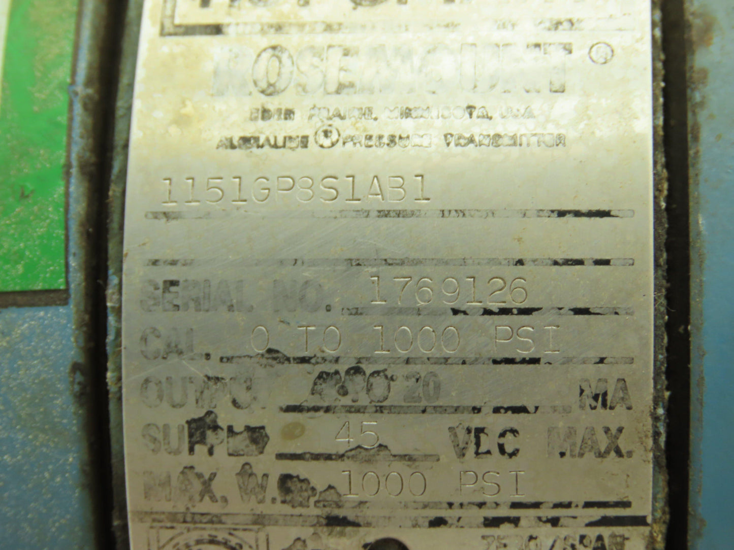 Rosemount 1151 GP8S1AB1 Smart Pressure Transmitter 1000 PSI