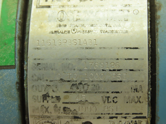 Rosemount 1151 GP8S1AB1 Smart Pressure Transmitter 1000 PSI