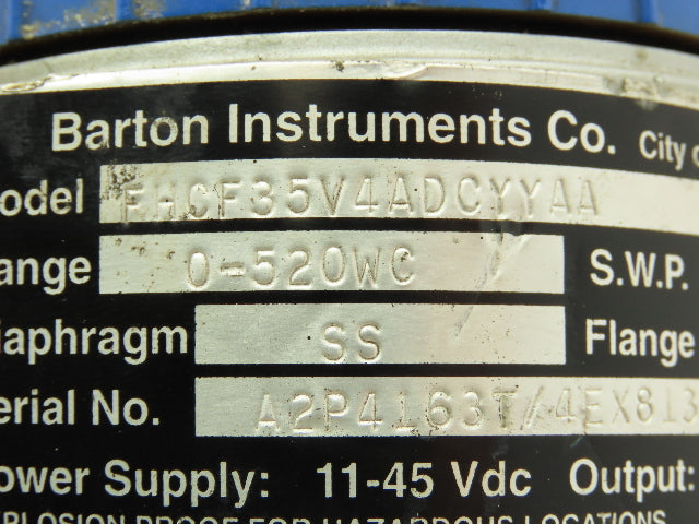 Barton Instruments FHCF35V4ADCYYAA Pressure Transmitter 0-520 WC Type DP 2300PSI