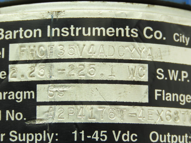 Barton Instruments FHCF35V4ADCYYAA Pressure Transmitter 2.2-225 WC Type DP