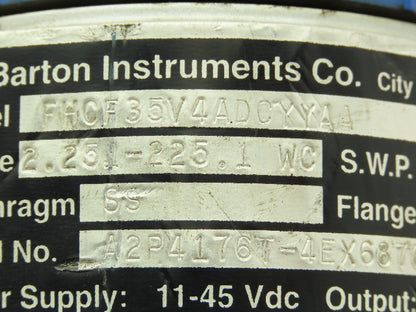 Barton Instruments FHCF35V4ADCYYAA Pressure Transmitter 2.2-225 WC Type DP