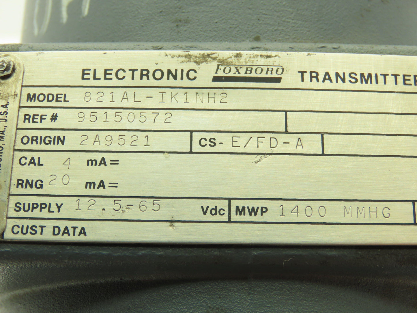 Foxboro 821AL-IK1NH2 Pressure Transmitter w/ Base D0135WQ