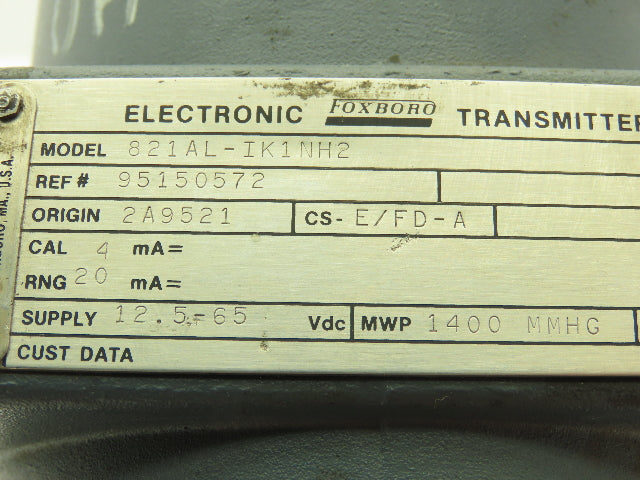 Foxboro 821AL-IK1NH2 Pressure Transmitter w/ Base D0135WQ