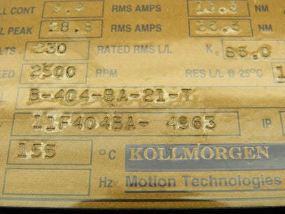 Kollmorgen B-404-BA-21-T Goldline Brushless PM Servo Motor 230V 2500 RPM