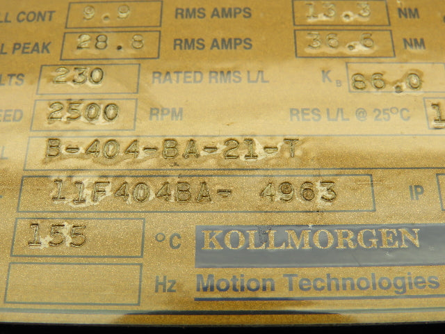 Kollmorgen B-404-BA-21-T Goldline Brushless PM Servo Motor 230V 2500 RPM