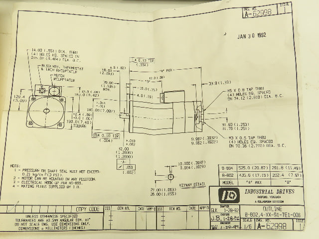 Kollmorgen B-804-AA-91-TE1-008 Goldline Brushless Servo Motor 230V 1500 RPM