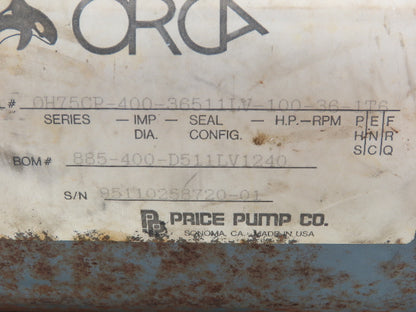 Price Pump OH75CP-400 Orca Plastic Horizontal Centrifugal Pump 70 GPM 115/230V